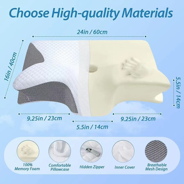 (Labor Day Special!) Viskoelastisk nackkudde, Ergonomisk 2-i-1 ortopedisk kudde för nacksmärta, Konturformad stödkudde, 1 st Ljusgrå (Nedsatt pris) Light Gray