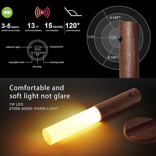 USB Rechargeable Wall Lamp, Motion Sensor Night Light, Portable Detachable Magnetic Wireless Automatic Battery Lamp Brown