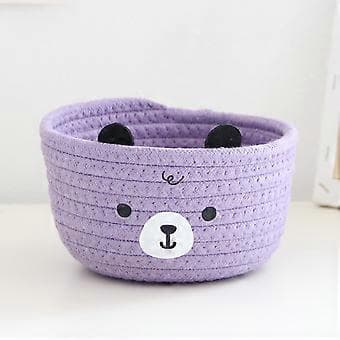 Charming Cute Bear and Pandas Sturdy Cotton Rope Storage Basket for Efficient Space-Saving Home Organization Blue Blue