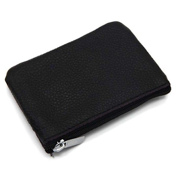 Small Wallet / Card Holder with Zipper Genuine Leather Black