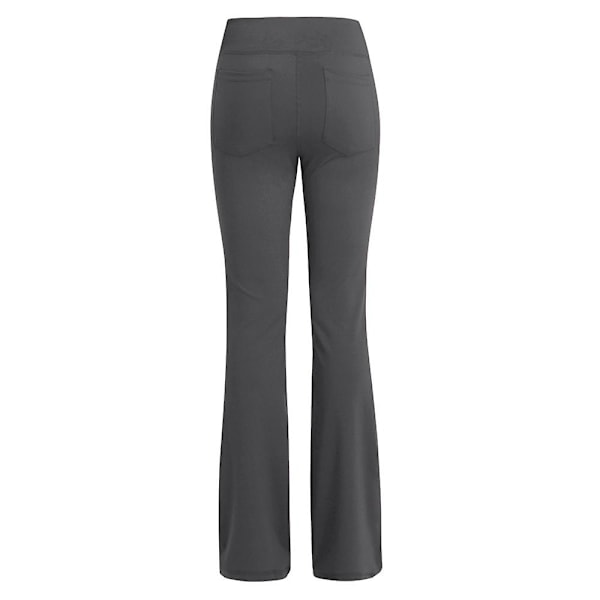 Dam Enfärgade Elastiska Yogabyxor med Hög Midja, Andningsbara Bekväma Byxor i Full Längd med Vida Ben, Sommar Casual Utsvängda Byxor Grå M Grey