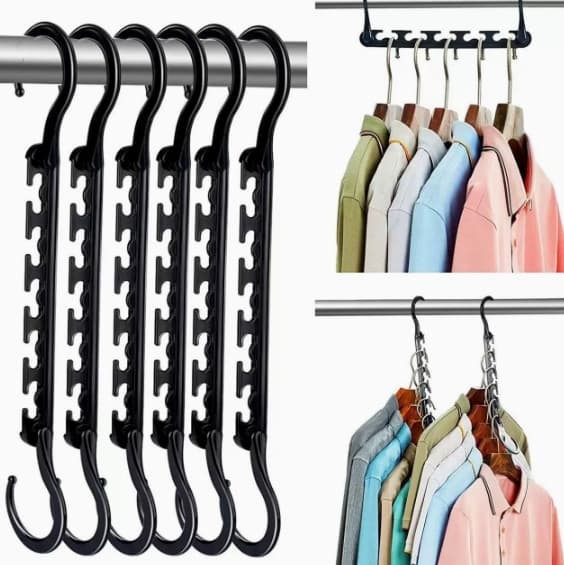 10-pack Space Saving Hangers with 360 Degree Swivel Hooks for Closet Organization, Fully Assembled, Black