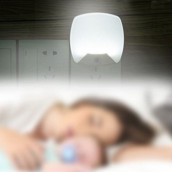 Mini LED Nattljus Automatisk Sensor Ljuskontroll Barn Barn Baby Sovrumslampa (vit)