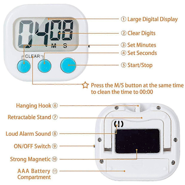 12-pack Digital Kitchen Timer With On/Off Button, Loud Alarm