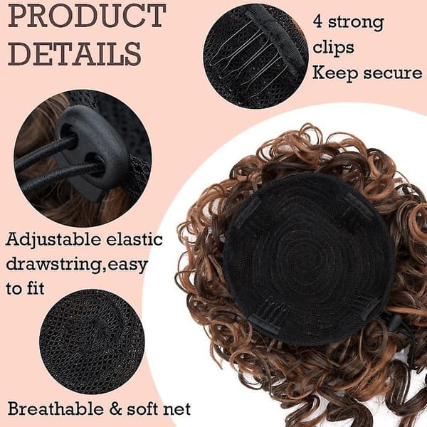 Curly Drawstring Bun, Ponytail Extension brown & blond brown & blond 8inch