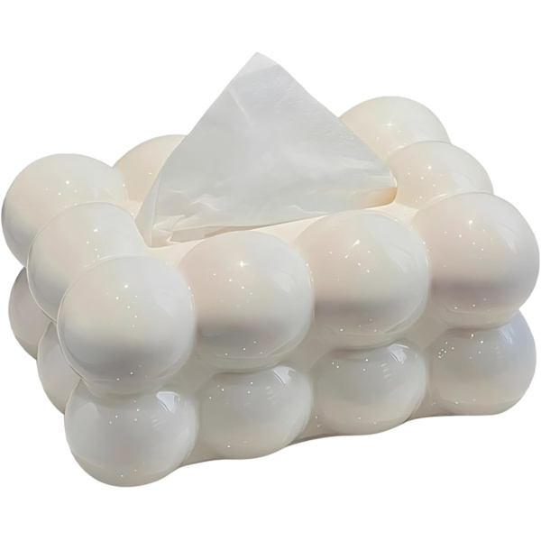 White Minimalist Rectangular Plastic Tissue Box, 20 x 13 x 9 cm, Decorative Tissue Box.