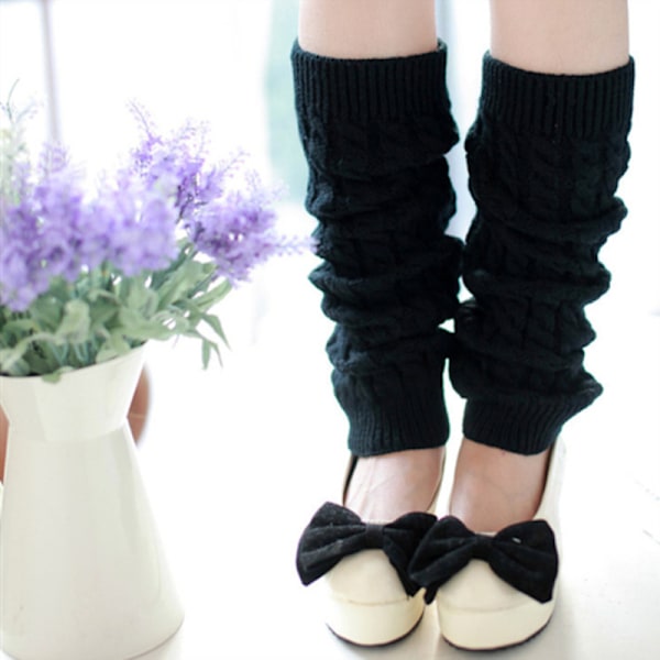 Dame vinterstrikkede heklede leggings (sorte)