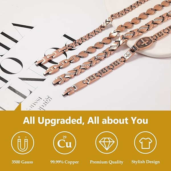 Kobberarmbånd til kvinder 99,99% Massivt Kobber Magnetiske Armbånd, Unikke X-formede Led, Magnetfeltterapi Smykkegaver (Fiskebensmønster)