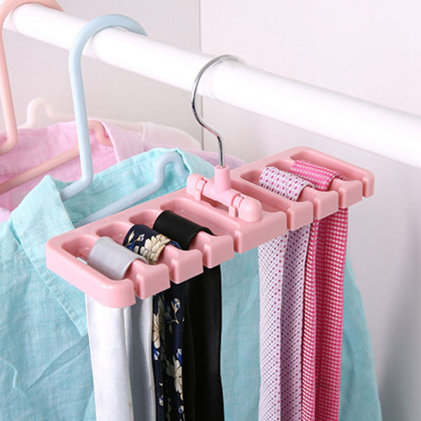 Hängande förvaring Platssparande garderob i flera lägen Hushållsband Bälte Scarf Hängare (rosa)