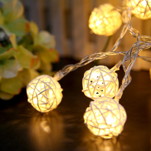 20 led rottingbollar dekorativt batteri jul utomhus garland bröllopsdekoration（varmt ljus）