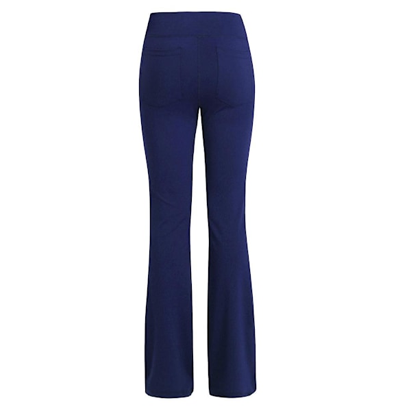 Dam Enfärgade Elastiska Yogabyxor med Hög Midja, Andningsbara Bekväma Byxor i Fullängd med Vida Ben, Sommar Casual Utsvängda Byxor Mörkblå S Dark Blue