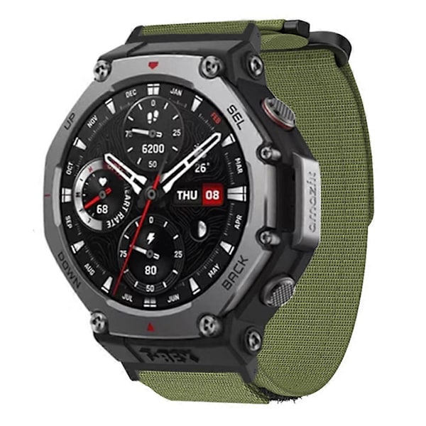 Til Huami Amazfit T-Rex 3 Udendørs Klatreur Armbånd Magisk Tape Åndbart Nylonbånd med Forbindelse Army Green
