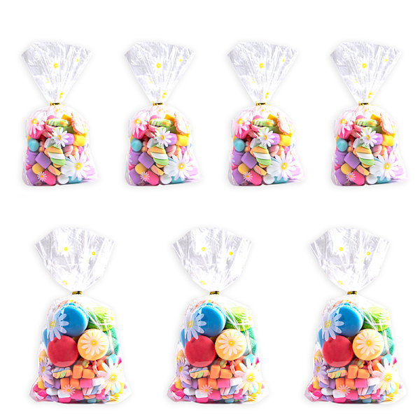 50 st Daisy Candy Bags Transparent Blommiga Keksförpackningar för Barnkalas Baktillbehör DIY Presentinslagning