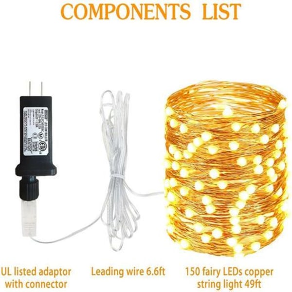 LED-slingor - 20M 200 LED koppartrådsslingor, LED-slinga för inomhusbruk, dekorativa blinkande stjärnljus för inomhus/utomhus, jul (varmvit)