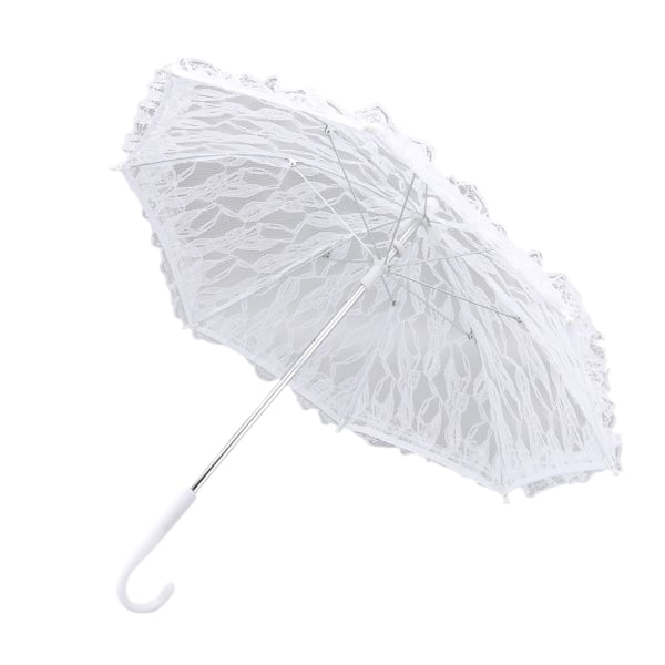 Vitt spetsparasoll Paraply J Handtag Elegant utseende Brudspetsparaply för bröllopsdekorationer Bal