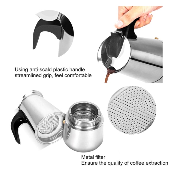 Eagle Beak Design Moka Pot Bärbar Kaffekanna i rostfritt stål Kaffebryggare för alla typer av spisar