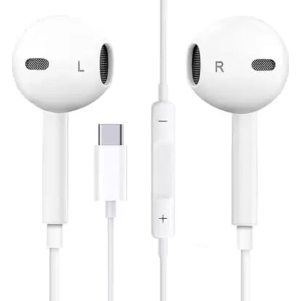 Hörlurar för iPhone 15/Pro/Max och Samsung med USB-C-kontakt, mikrofon, stereoljud