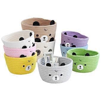 Versatile Robust Cotton Rope Storage Basket with Cute Animal Patterns for Modern Home Decor Daily Use Pink Pink