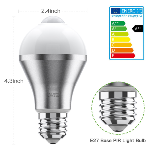 Rörelsesensor Glödlampa Haofy 9W E27 Smart PIR LED-lampor Automatisk på/av Säkerhetsljus utomhus