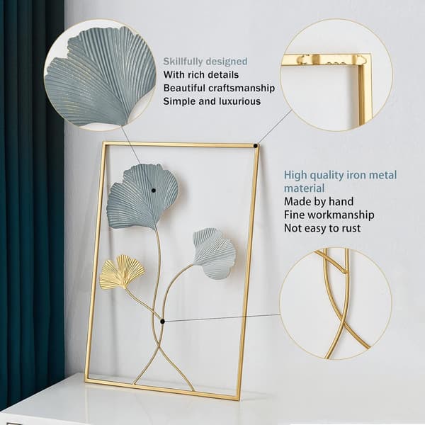 Gold Metal Wall Decor, Blue Gold Leaf Wall Decor