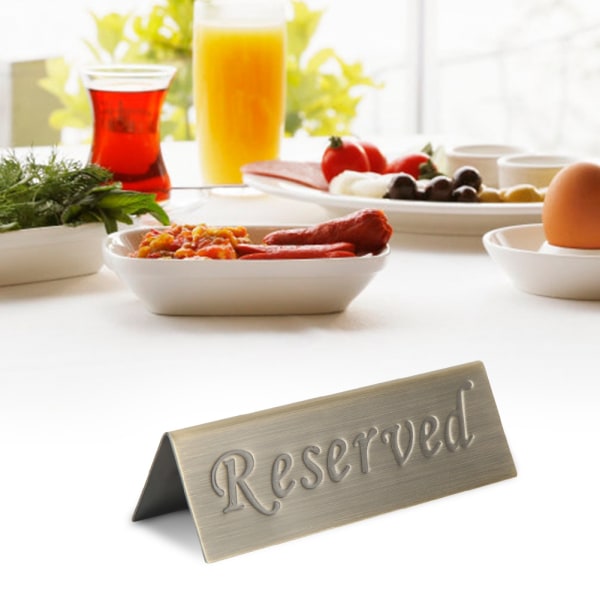 Rostfritt stål dubbelsidig matservice Reserverad bordsskylt för restaurangbar pub