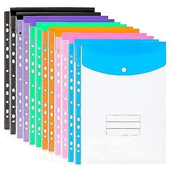 12-pack A4 Perforerade Fickor Plastfickor - 11 Hål Expanderbar Pärmficka Kuvertmapp