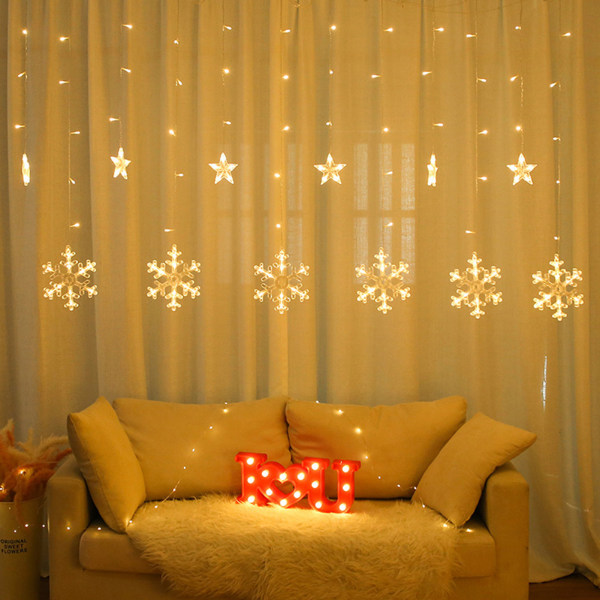 138 LED 8 lägen Snöstjärnor Bröllopsfödelsedagsfest Dekorativt fönstersnöregardinljus