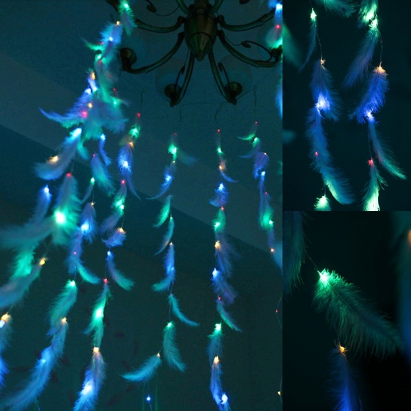 100LED Feather Light String Lamp Strip med fjärrkontroll för Hem Sovrum Inomhus Färgglad