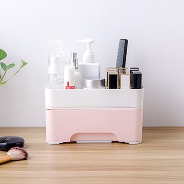 14 Grids Plast Desktop Kosmetisk Organizer Förvaringslåda Sminkbehållare med en låda Rosa