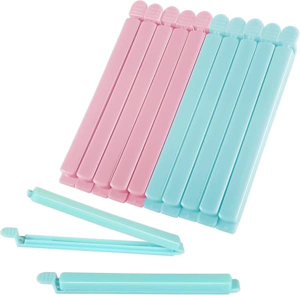 10 stk. Madposeklemmer, 15,5 cm (Pink+Blå), Poseklemmer til Mad Store