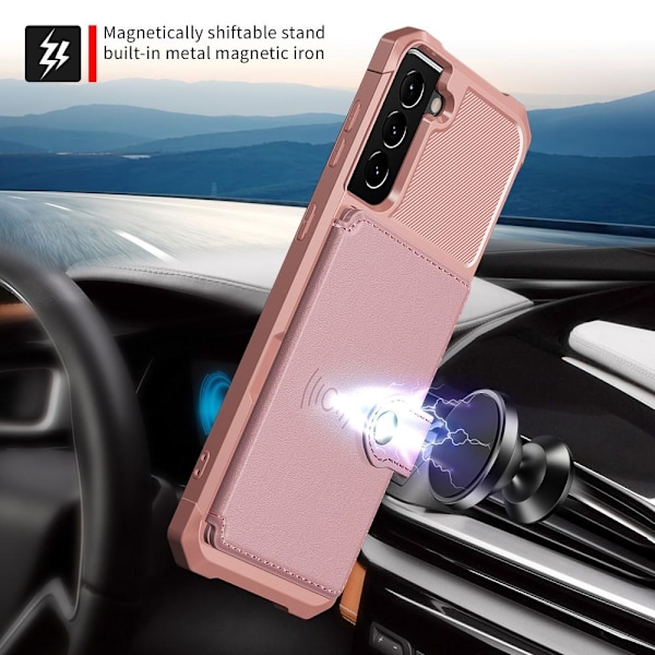SKALO Yhteensopiva Samsung S22 Iskunkestävä Lompakkokotelo - Pinkki Epävirallinen alkuperäistarvike Pink Rosa