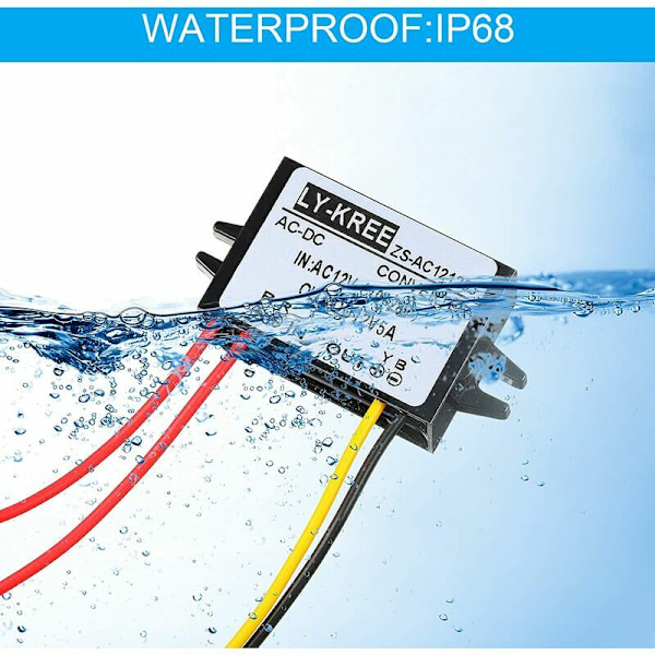 AC-DC-omvandlare AC 12V (10-28V) till DC 12V spänningsreducerare, IP68 vattentät Buck-omvandlarmodulregulator