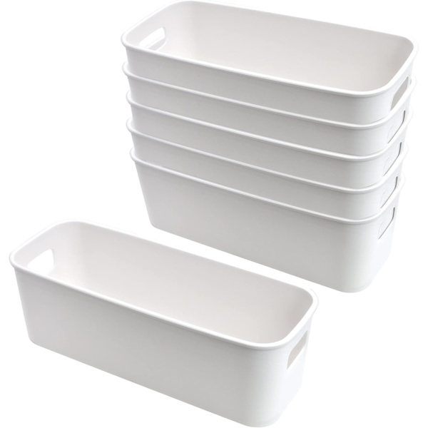 6-pack Plastic Storage Baskets 24x9x8 cm Slim Kitchen Storage Basket with Handle Stackable for Bathroom Office Wardrobe Storage