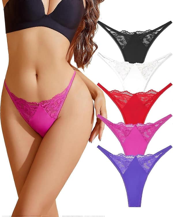 Nyeste blonde truser for kvinner, sexy stringtruse sett, 5-pakning