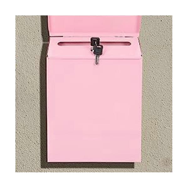 Wall-mounted lockable mailbox, pink, rustic mailbox, with key, suitable for home office.