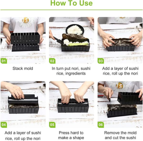 Sushi Set for Beginners 10 Pieces Plastic Sushi Maker Tools Complete with 8 Sushi Rice Roll Molds Forks Spatula DIY Home Sushi Tools