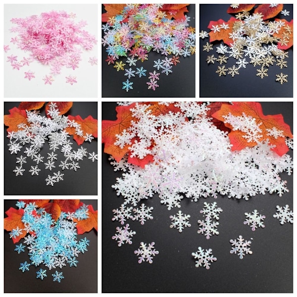 3 set Multifärgade Julsnöflingor Konfetti 2cm Glitter Snöflingor Sekvenser DIY Konstgjorda Snöflingor Jul