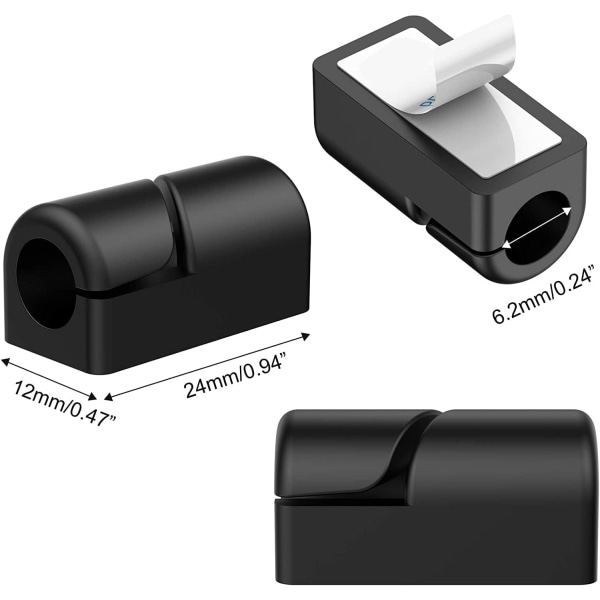 20-pack självhäftande silikonkabelhanteringsklämmor, kabelhållare för skrivbordskabel USB -laddningskabel Mus Power och hemdatorkabel (svart