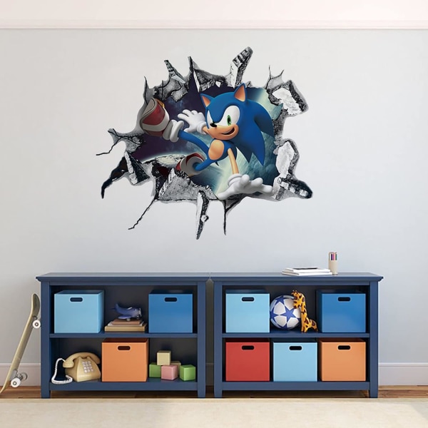 2st The Hedgehog Cartoon 3D Broken Wall Game Väggdekaler Barnrum Vardagsrum Bakgrund Väggdekaler Avtagbara PVC Heminredning