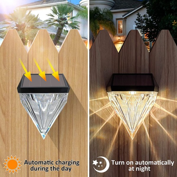 6-delad solar diamant staket ljus staket ljus utomhus staket vägglampa LED kristall diamant trappsteg ljus