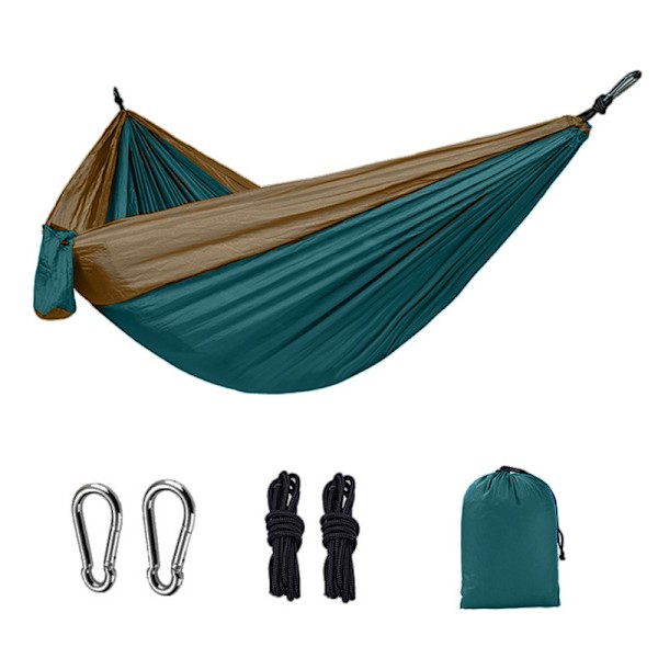 Bärbar hängmatta för 2 person för utomhuscamping med färgmatchande hängmatta i nylon Höghållfast hängande säng i fallskärmstyg grön kamelhårsfärg