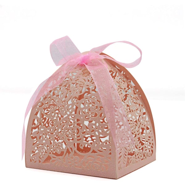 Paket med 100 Laser Cut Rose Candy Boxes, Favor Boxes 2,5" x 2,5"x