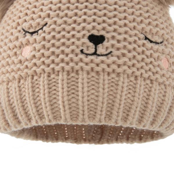 Barns broderad stickad mössa Höst och vinter baby solid dubbel boll cap (khaki)