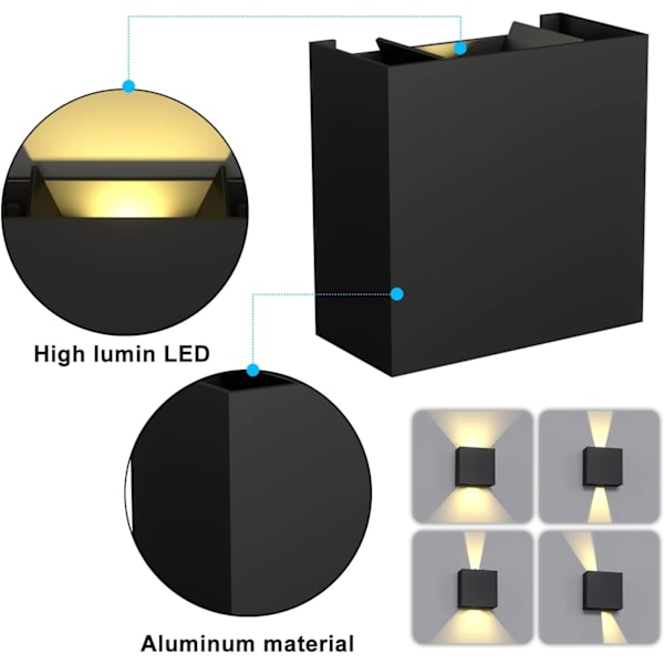 Moderna inomhus utomhus vägglampor Set med 2 6W varmvit 3000K LED vägglampa IP65 Vattentät upp och ner inomhus vägglampor