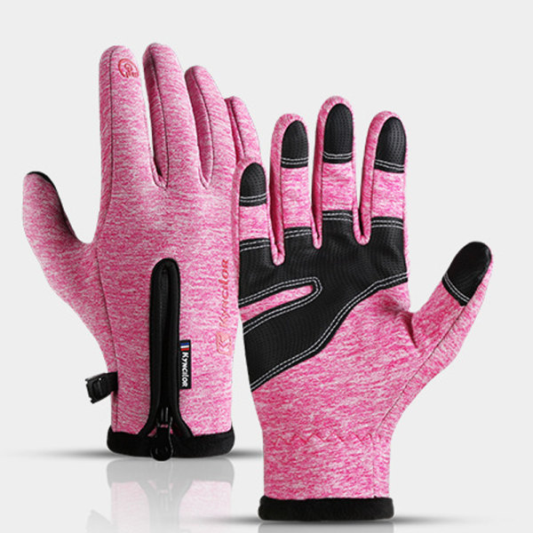 Höst- och vintersporter, varma plyschhandskar för män och kvinnor med pekskärm för skidcykling, kallsäkra utomhushandskar (rosa)