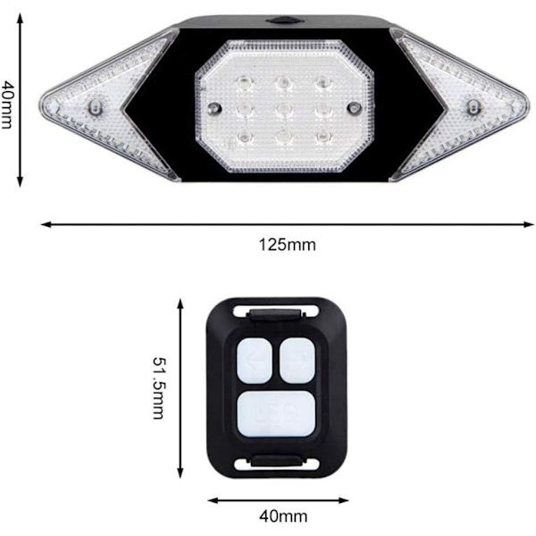Baklykter for sykkel, trådløs kontroll, konstant/blinkende 39 LED-er 100 lumen IPX4 vanntett USB-oppladbar blinklys, blinkende modus opptil 10 timer