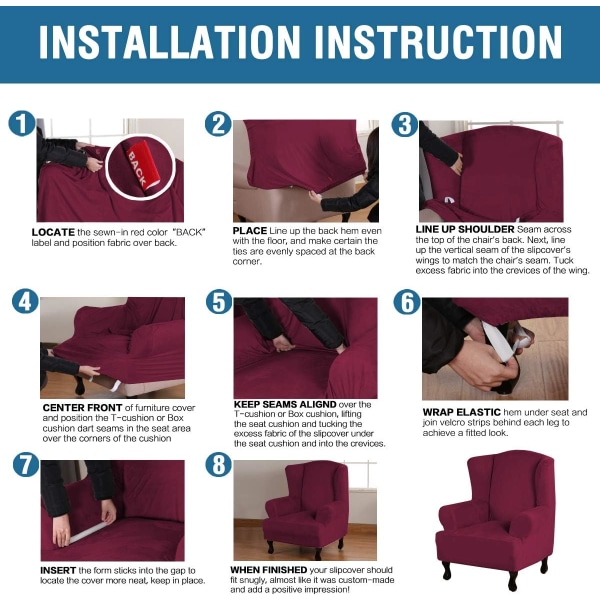 Wing Chair Cover Wing Back Arm Stol Cover Wing Chair Slipcovers Cover Sammet Plysch Hög Stretch Halkbeständigt tyg 1 Styck med Ela