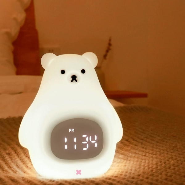 Björnnattlampa, härlig barnväckarklocka, bärbar baby i mjuk silikon utan bisfenol A, USB uppladdningsbar nattlampa för barn, tjejer