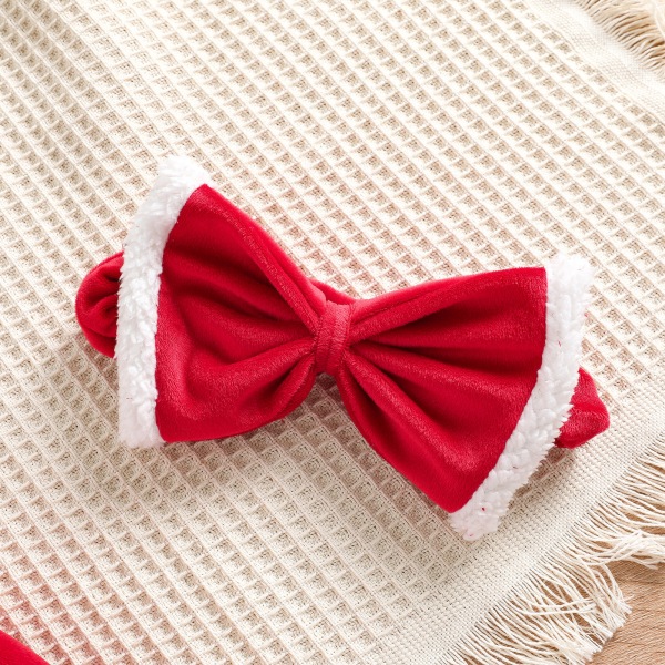 Ny tjejklänning julfleece långärmad stjärnklänning med mesh Barnklänning Bowknot Princess Dress (M - Passar ca 3 år)