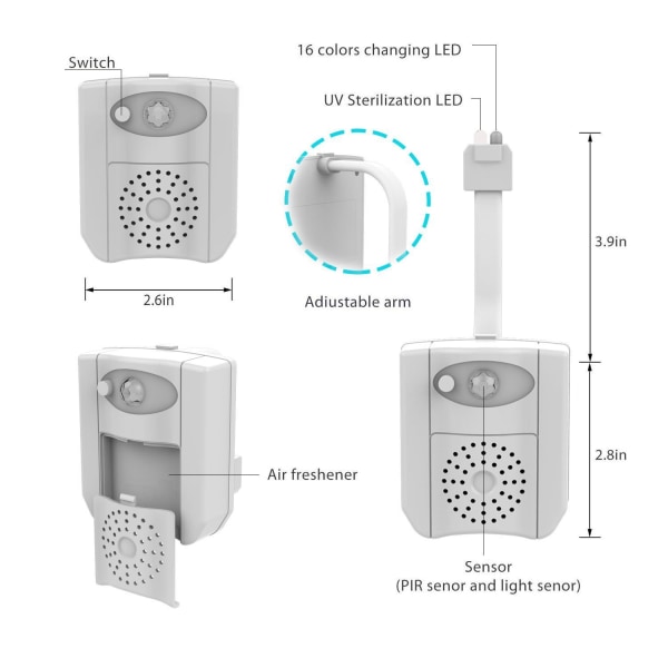 16 färger toalettljus atmosfär ljus toalett nattlampa mini hängande intelligent automatisk människokroppsavkänning led nattljus